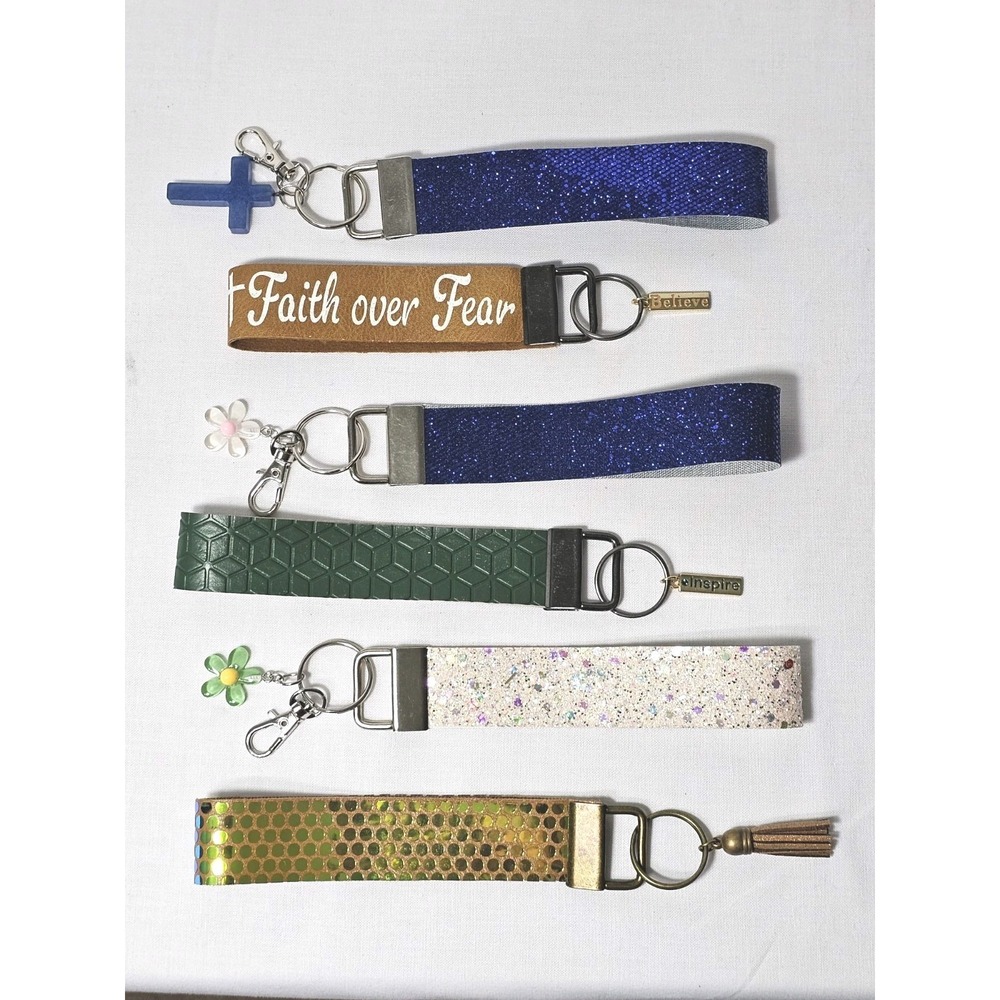Lot Of 6 Country Blessings Colorful‎ Fun Faux Leather Key Fob Wristlets Sparkle